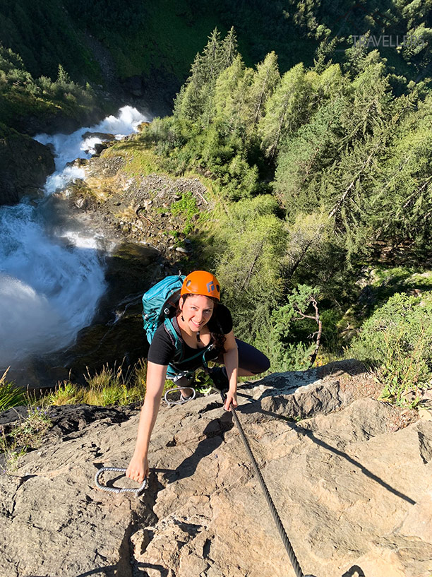 Biggi über dem Stuibenfall am Klettersteig